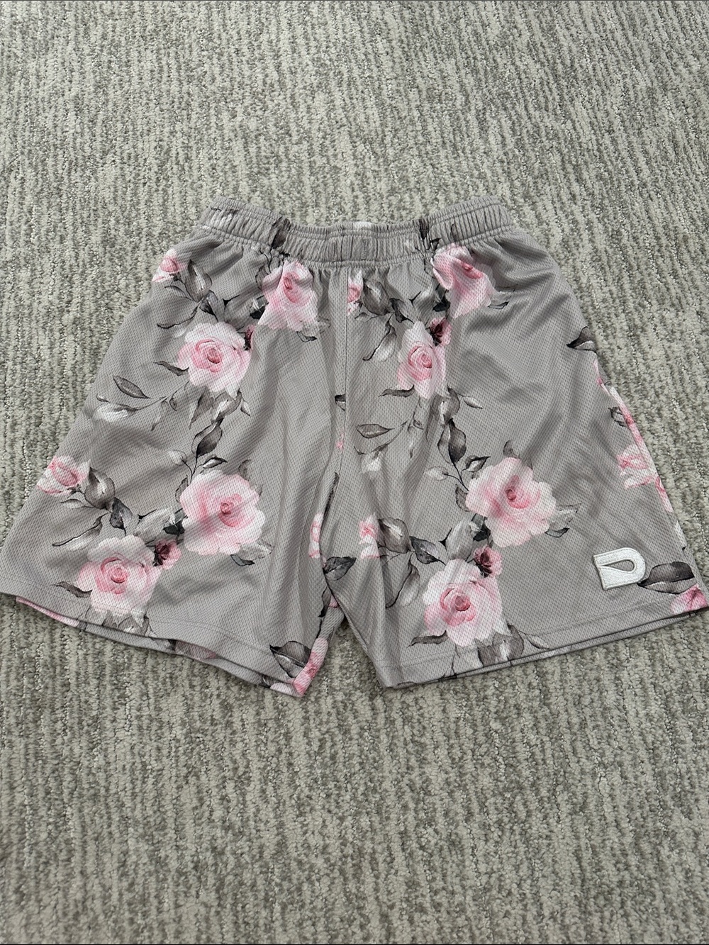 The Drip Shop boys Athletic Floral Performance Shorts - Gray with Pink Roses